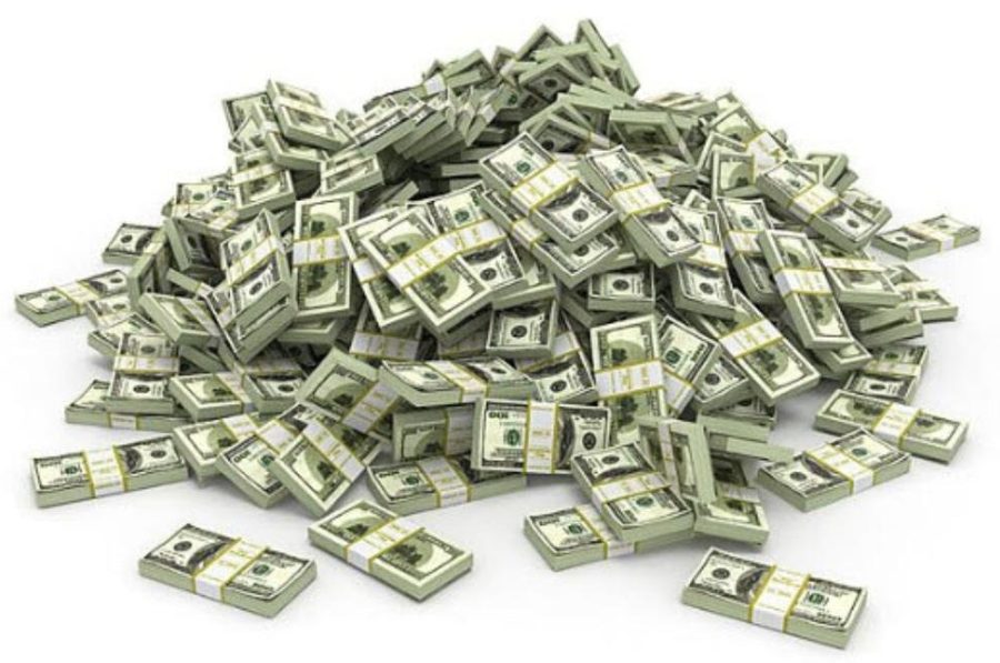 A large pile of cash bundles